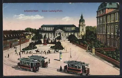 AK Darmstadt, Ernst Ludwig-Platz mit Strassenbahn