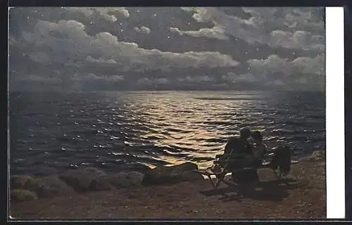 Künstler-AK sign. G. Kalmykoff: Mondnacht am Meer, Clair de lune sur la mer, Russische Kunst