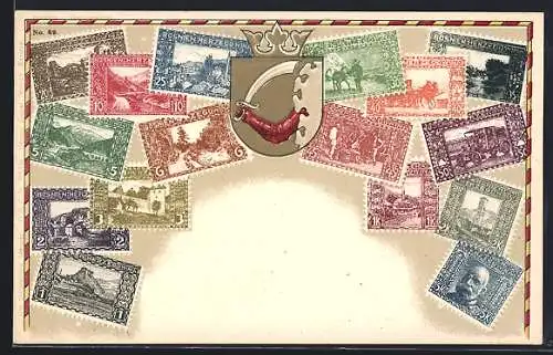 AK Bosnien-Herzegowina, Briefmarken und Wappen