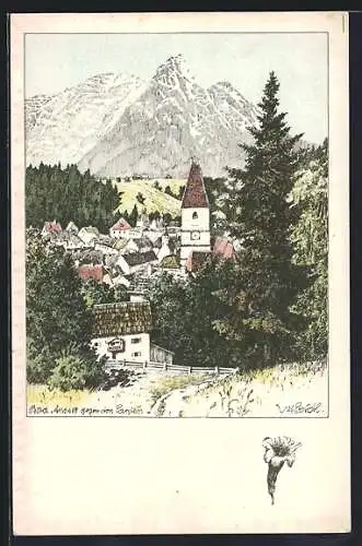 Künstler-AK Ulf Seidl: Bad Aussee, Panorama gegen den Parstein