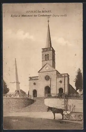 AK Epinac-les-Mines, Eglise et Monument des Combattants