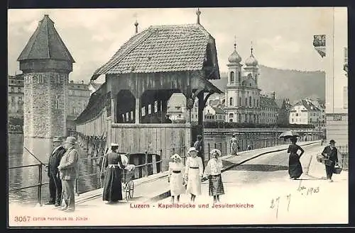 AK Luzern, Kapellbrücke und Jesuitenkirche