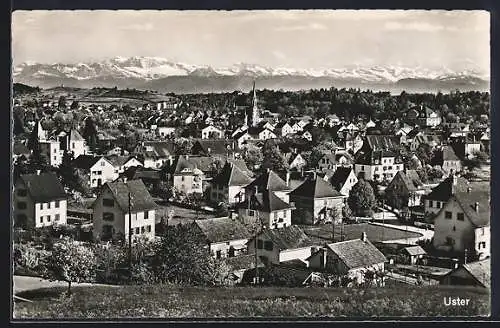 AK Uster, Teilansicht mit Kirche, Blick auf die Alpen