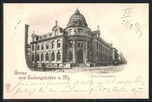 AK Ludwigshafen a. Rh., Neues Postgebäude