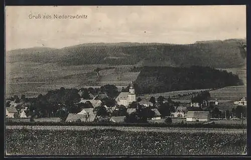 AK Niederzwönitz, Teilansicht mit Kirche