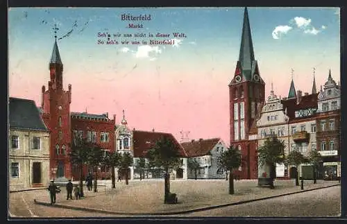 AK Bitterfeld, Markt mit Geschäften und Rathaus