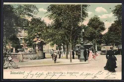 AK Düsseldorf, Ecke Königsallee und Bazarstrasse mit Strassenbahn