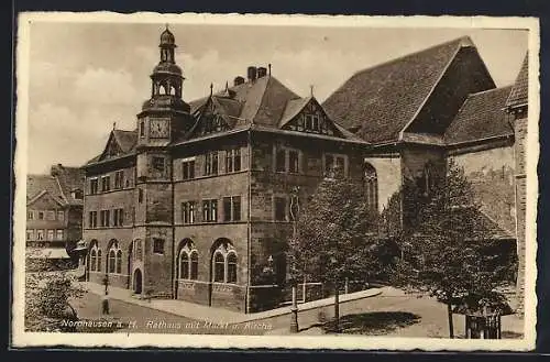 AK Nordhausen a. H., Rathaus mit Markt und Kirche