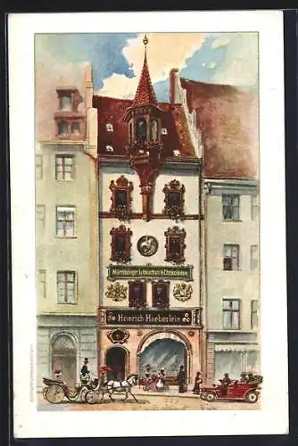 Künstler-AK Nürnberg, Hoflebkuchen- u. Chocoladen-Fabrik Heinrich Haeberlein, Königstrasse 6