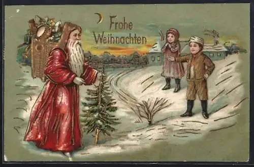 Präge-AK Kinder treffen auf den Weihnachtsmann