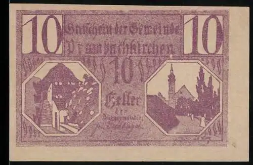 Notgeld Prambachkirchen 1920, 10 Heller, Burg und Kirche Motive