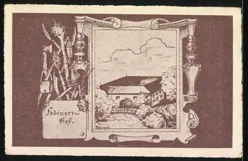 Notgeld St. Agatha 1920, 50 Heller, Fadingerhof-Motiv, Text und Verzierung