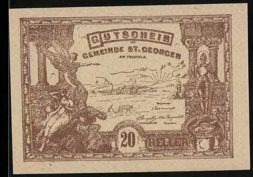 Notgeld St. Georgen 1920, 20 Heller, Jagdszene mit Landschaftsmotiv