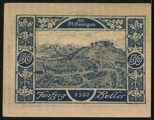 Notgeld St. Georgen, 50 Heller, Kirche und Berglandschaft, 1920er Jahre