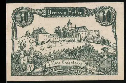 Notgeld St. Gotthard 1920, 30 Heller, Schloss Eschelberg, Wappen und Text