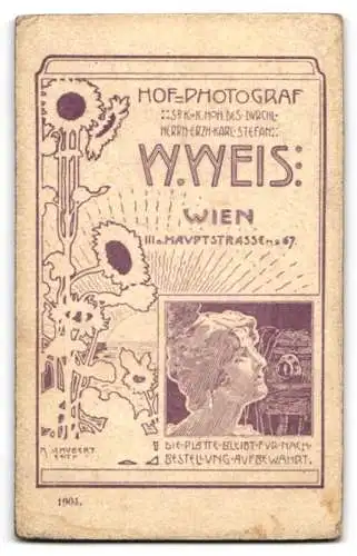 Fotografie W. Weis, Wien, III. Hauptstrasse 67, Portrait einer Dame