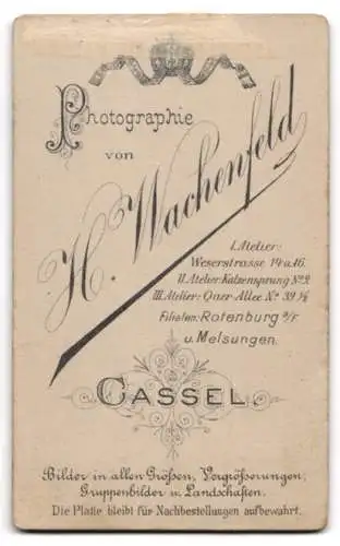 Fotografie H. Wachenfeld, Cassel, Weserstrasse 14, Portrait eines eleganten Herrn