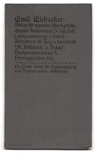 Fotografie Emil Eichacker, St. Johann a. d. Saar, Viktoriastrasse 4, Portrait einer jungen Frau