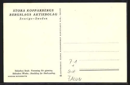 AK Falun, Söderfors Bruk, Formning för gjutning, Bergbau