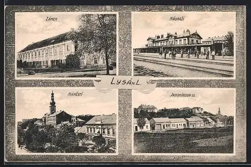 AK Lissa / Lysa, Bahnhof, Schloss, Markplatz