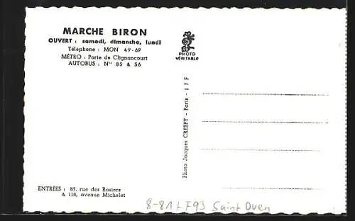 AK Saint-Ouen, Marche Biron Flea-Market, 85, Rue des Rosiers & 118, Ave. Michelet, Antiquitätenhandel