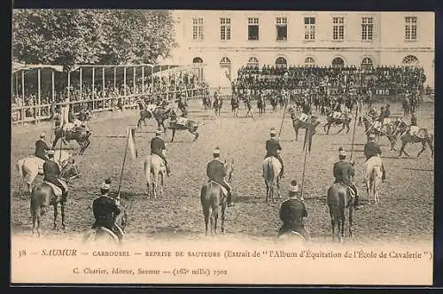 AK Saumur, Carousel, Reprise de Sauteurs, franz. Kavallerie