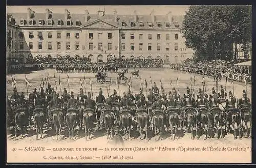 AK Saumur, Carrousel de Troupe, La Poursuite, franz. Kavallerie