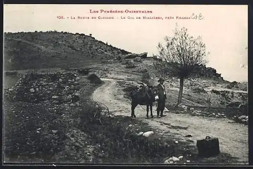 AK Fillols, La ROute du Canigou, Le Col de Millieres, Bauer mit Maultier