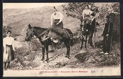 AK Amélie-les-Bains, Excursion dans la Montagne, Frauen in Tracht auf Maultieren