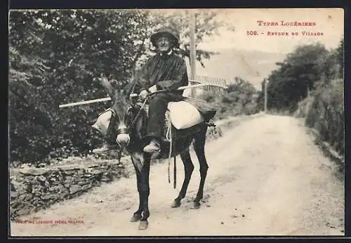 AK Lozières, Retour du Village, Bauer auf seinem Maultier