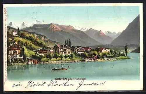 AK Gunten am Thunersee, Panorama mit Bergen