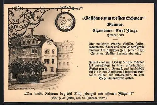 Künstler-AK Weimar / Thüringen, Gasthaus Zum weissen Schwan, Eigentümer Karl Ziege