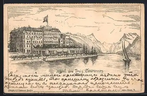 Lithographie Vevey, Hotel des Trois Couronnes