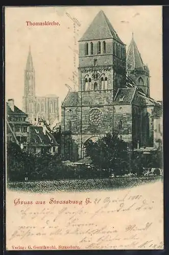 AK Strassburg, Thomaskirche mit umliegenden Häusern