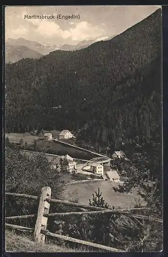 AK Martinsbruck /Engadin, Panorama mit Zaun