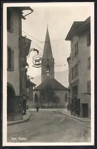 AK Bex, l`Eglise von der Strasse gesehen