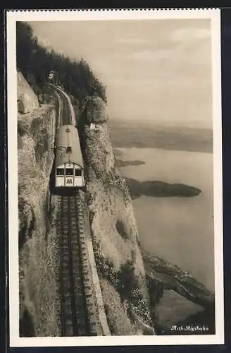 AK Panorama mit der Arth-Rigi-Bahn