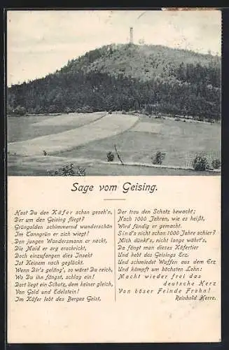 AK Altenberg / Erzgebirge, Geising mit Turm, Gedicht Sage vom Geising