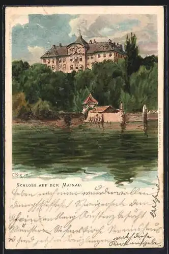 Künstler-AK Carl Biese: Insel Mainau, Blick zum Schloss