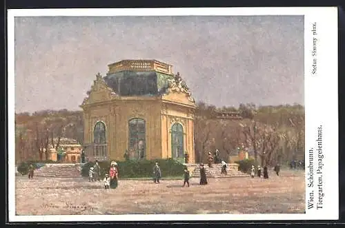 Künstler-AK Wien, Schönbrunn, Tiergarten, Papageienhaus