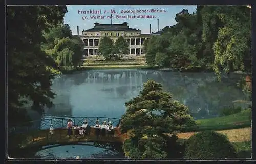 AK Frankfurt a. M., Zoologischer Garten, Weiher mit Gesellschaftshaus