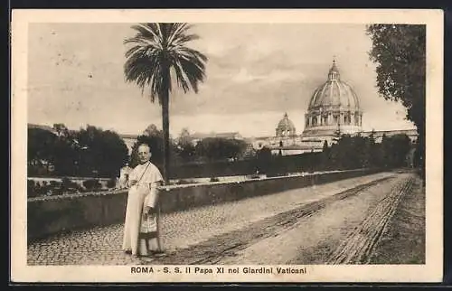 AK Roma, Papa XI nei Giardini Vaticani