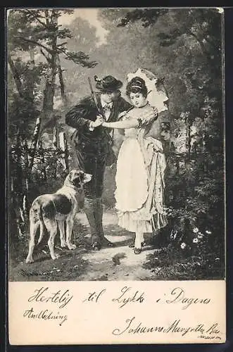 AK Jäger mit seiner Dame und Hund