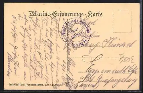 Künstler-AK S.M. Kleiner Kreuzer Augsburg auf hoher See