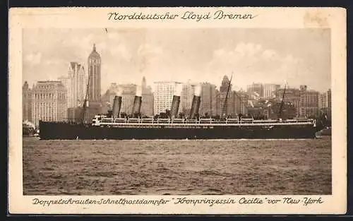 AK New York City, NY, Passagierschiff Kronprinzessin Cecilie erreicht den Hafen, Norddeutscher Lloyd