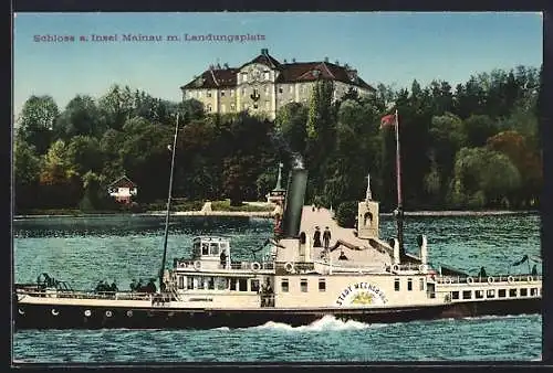 AK Dampfer Stadt Meersburg passiert Schloss auf der Insel Mainau