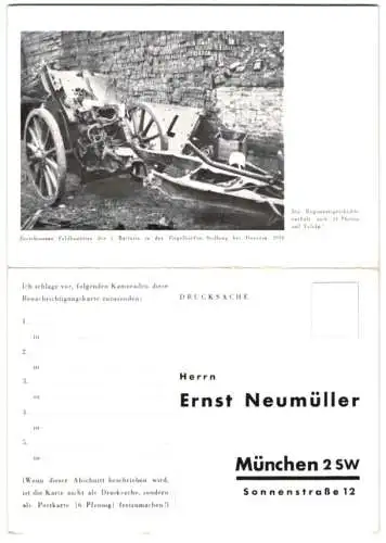 Klapp-AK München, Ernst Neumüller, Sonnenstrasse 12, Bestellkarte Gesch. des ehem. K. b. 12. Feldartillerie-Regiments