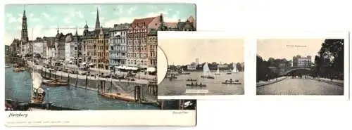 Leporello-AK Hamburg, Dovenfleet, Rathaus, Segelschiffhafen, Hauptbahnhof