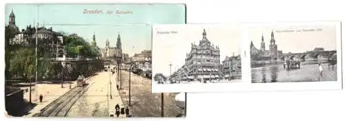 Leporello-AK Dresden, Kgl. Belvedere, Postplatz, Hauptbahnhof, Kgl. Hofoper