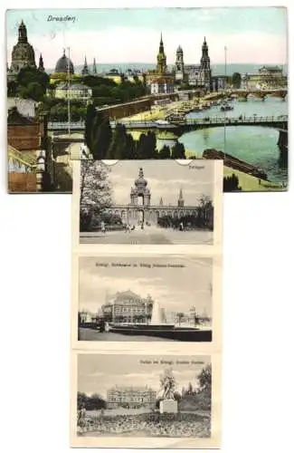 Leporello-AK Dresden, Panorama, Schlossplatz, Zwinger, Kaserne